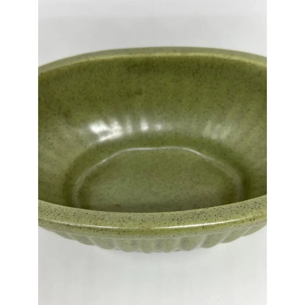 Vintage Haeger Pottery USA 3938-A Green Oval Ribbed Planter Bowl 8
